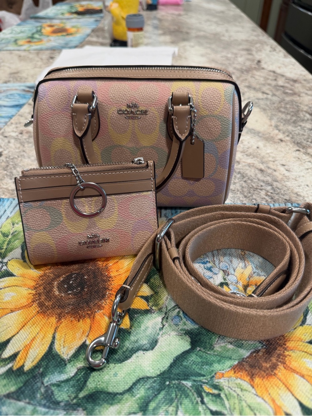 Coach  Pastel Mini Rowan rainbow with matching cardholder
